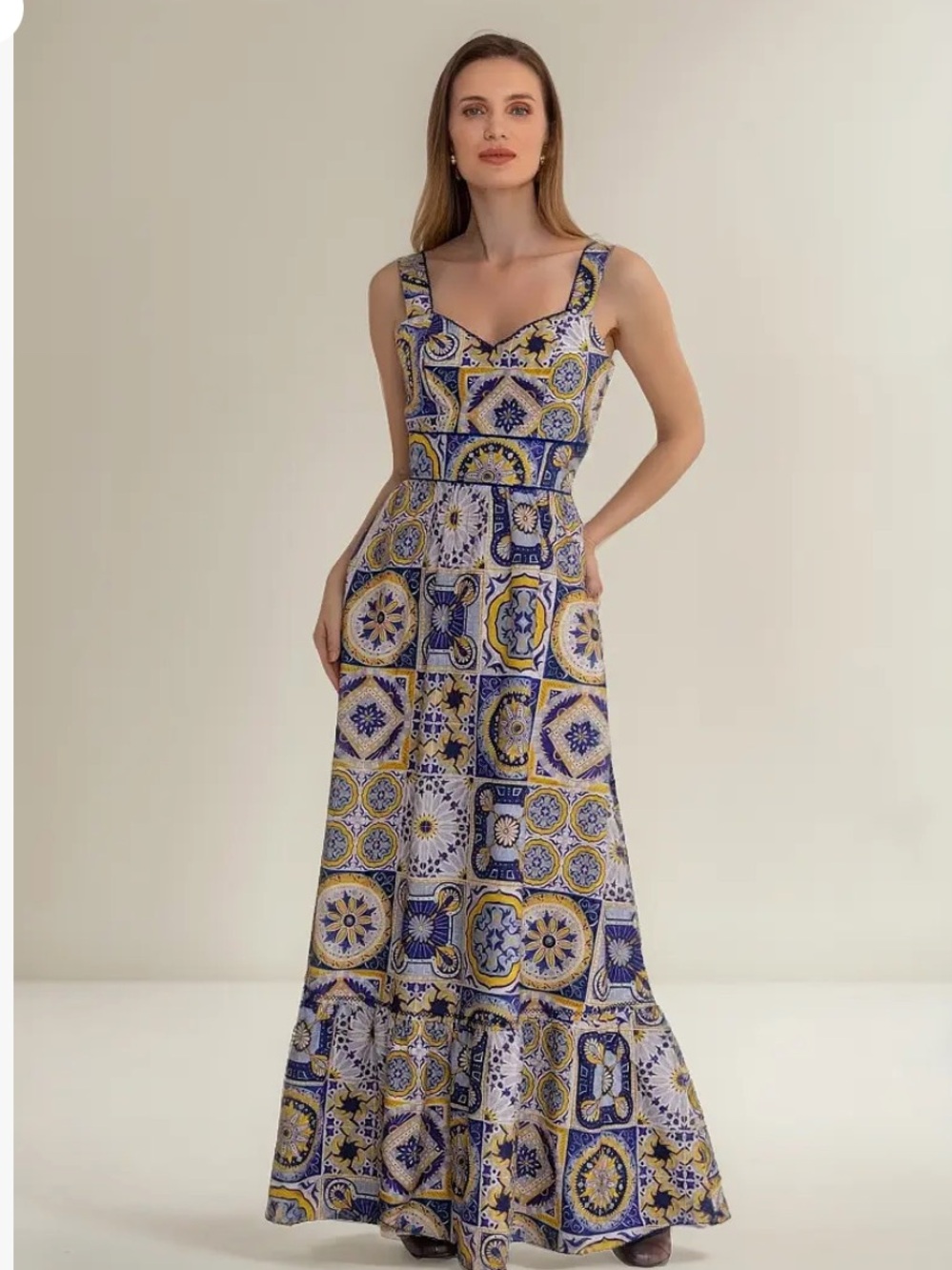 Lalibela Long Floral-Print Maxi Dress - Blue & Yellowe